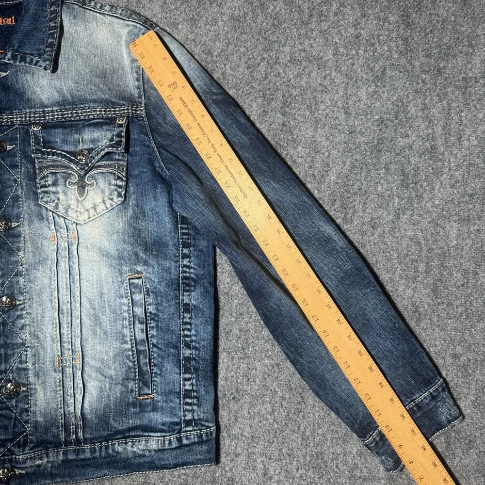 Rock Revival Men XL Jacket Blue Faded Denim Collar Grunge Y2K Biker Distressed